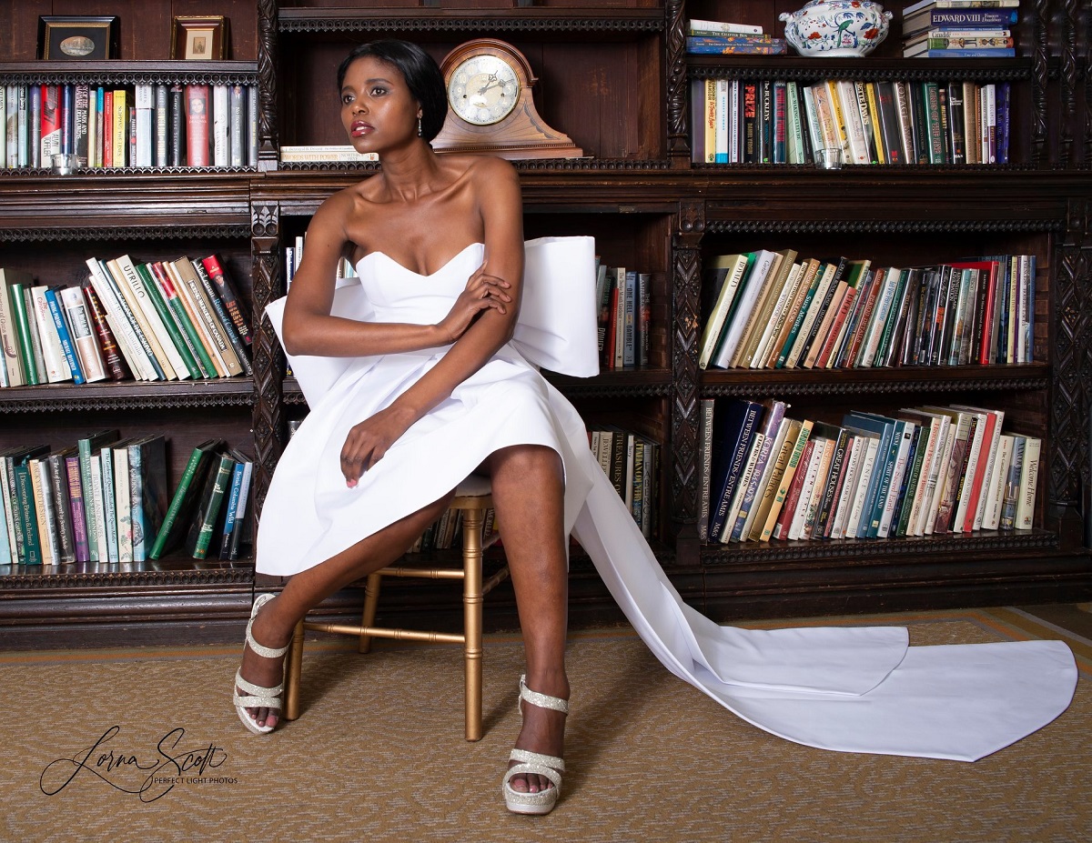 An image of a gown with bow train by Gundula Hirn of Gundula Couture.