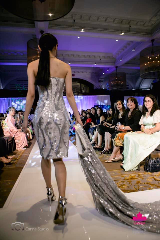 An image of a silver sequined dress created by Gundula Hirn of Gundula Couture.